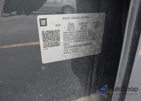 2018 Chevrolet Malibu 1Ls z USA, uszkodzony, nr VIN 1G1ZB5ST3JF250569